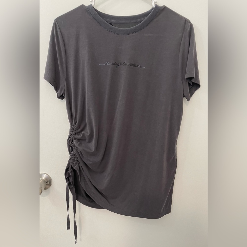 Women’s Harley Davidson Gray Ruched T-Shirt Size Medium